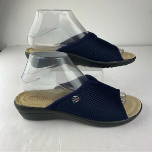 Flyflot Womens 39 (US 7.5) Navy Blue Vera Pelle Mesh Slides Sandals Anti-Shock